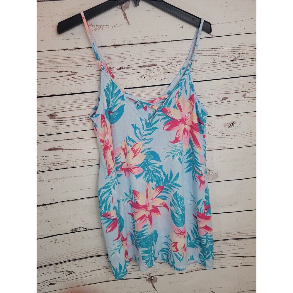 Miken Slip Swim Coverup Top Blue Floral Tropical‎ Button Front Beach Large